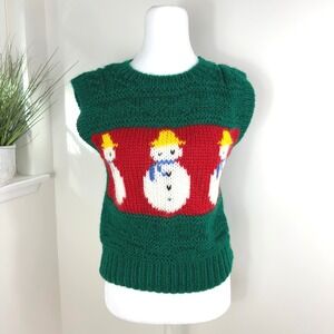 VTG 80s Snowman Sweater Vest Small Indie Holiday Layers Knit‎